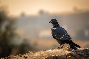 Fototapeta premium a homing bird perched on a piece of land. Generative AI