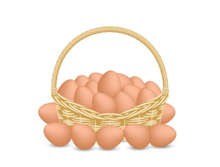Fresh eggs in a basket isolated on white background.