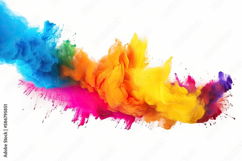 Poster colorful powder explosion with a white background, isolated. color explosion with an abstract power 