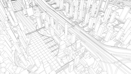 Fototapeta na wymiar Outline city concept vector. Wire-frame style