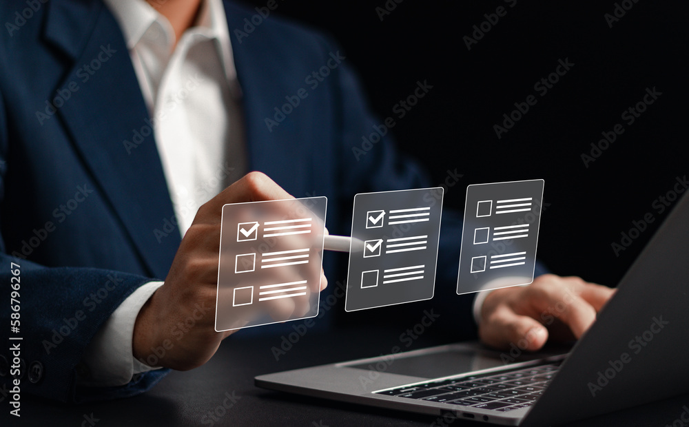 Poster survey form concept. questionnaire with checkboxes, filling survey form online, answer questions of 