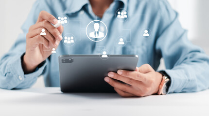 Businessman looking for efficient personnel. Human resource management (HR), recruiting, leadership...