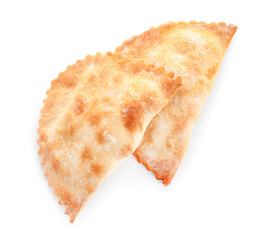 Baked meat empanadas on white background