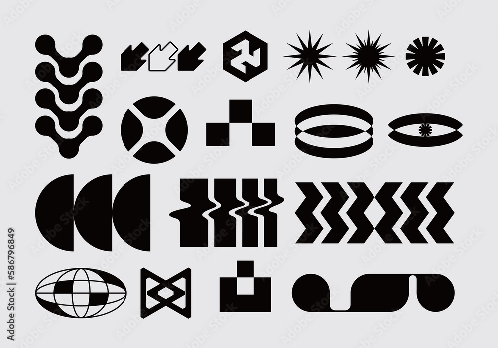 Wall mural abstract geometric acid shape streetwear element icon symbol set bundle template clip art vector edi