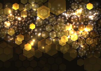 Abstract black and gold shiny background, Hexagon design.
