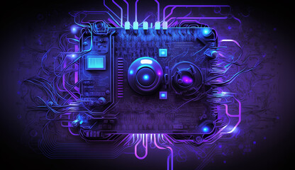 Blue and Purple technology background circuit Generative AI