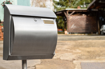 View of metal mailbox outdoors, closeup