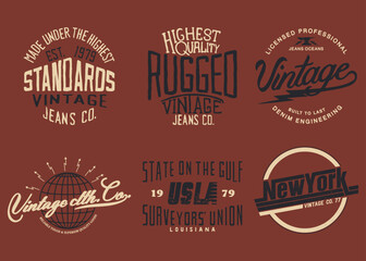 Vintage standard typography, rugged vectors, Vintage logo set, Globe Vintage Clothing graphics, USA Louisiana T-shirt Print Design. NYC Vintage Co. Print for apparel, typography, vector illustration