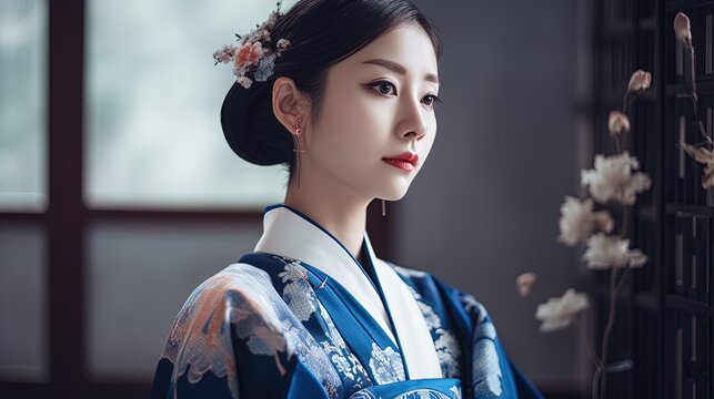beautiful chinese woman in Hanfu, generative AI