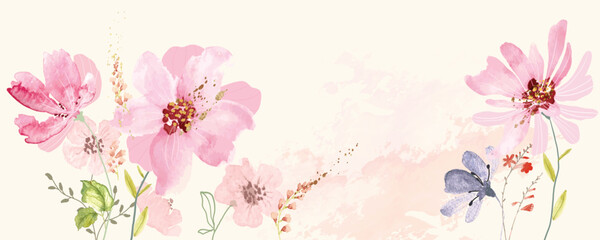 Fototapeta na wymiar seamless watercolor arrangements with small flower. Botanical illustration minimal style.