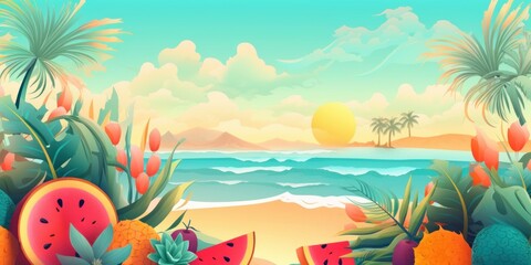 Fototapeta na wymiar Colorful Summer time background with tropical fruits. generative AI