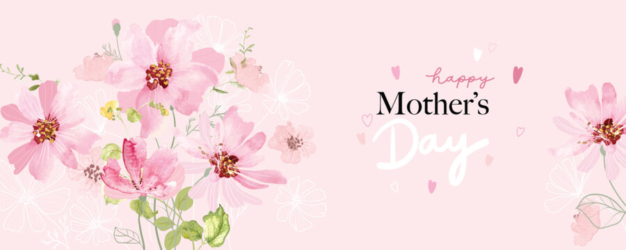 Happy mother’s day background with water color flower arrangement 