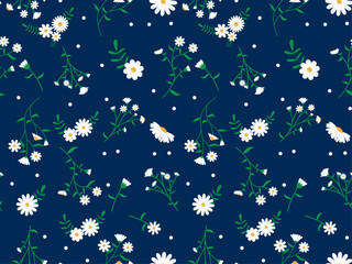 ox eye daisy seamless pattern with leaves