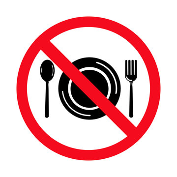 No eating allowed sign. Red prohibition no food sign. Do not eat sign.