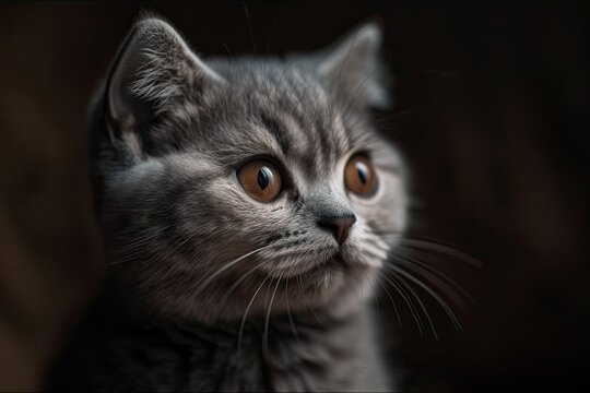 A little a beautiful kitten. Scotland's fold cat. Generative AI