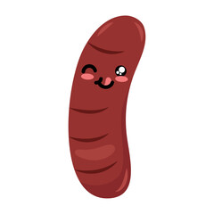 Cute cartoon sausage icon, fresh grilled meat meal
