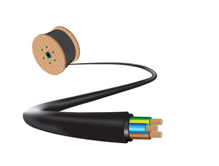 Electrical wire on white background. Copper wire is the electric conductor of urban society. Vector realistic illustration.