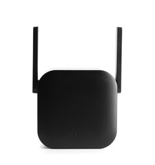 Black WiFi repeater isolated on white background