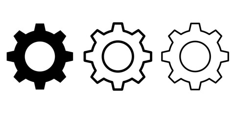 Gear icon template vector, black settings icon and line art on white background.