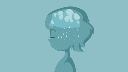 Sad Child Feeling Under the Weather Vector Conceptual Illustration. Kid experiencing negative feelings of anxiety and depression at an young age 
