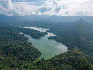 Aerial view Klang Gates Dam in beauty sunny day