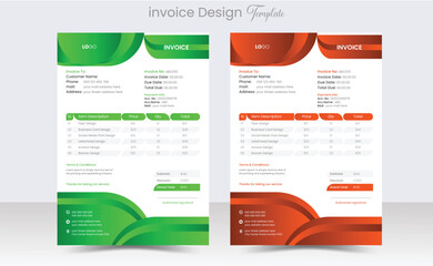 Minimal Corporate Business Invoice design template vector illustration bill form price invoice. Creative invoice template vector. business stationery design payment agreement design template 