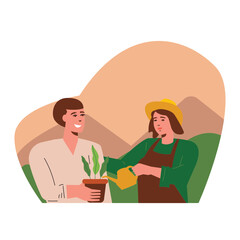 Watering Spring 2D Color Illustrations