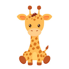 Cute giraffe in cartoon style. Vector baby animal isolated on white. - obrazy, fototapety, plakaty