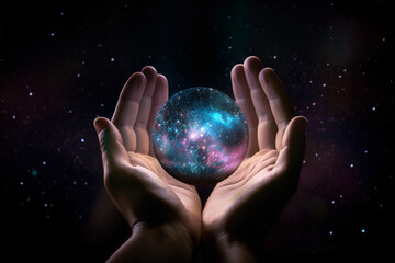The Universe in the palm of your hand, created with generative ai technology. 