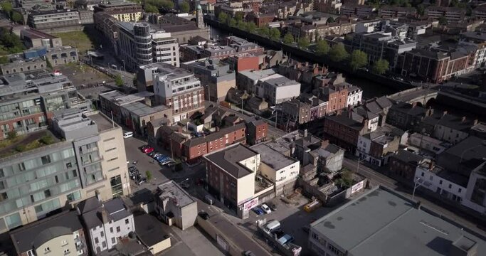 4k aerial drone shots of Dublin city. Capital of Ireland. Area Smithfield and Stoneybatter. 4k, 29.97fps.