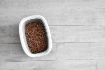 Litter box for cat on floor, top view