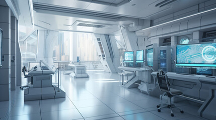 Naklejka na ściany i meble Generative AI of modern medical office interior with x-ray monitors