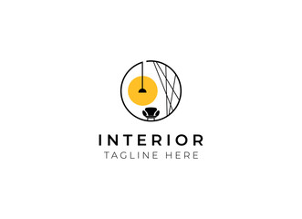 Interior minimalist room, gallery furniture logo design vector