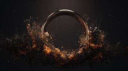 Black, abstract circle with particles. Generative AI.