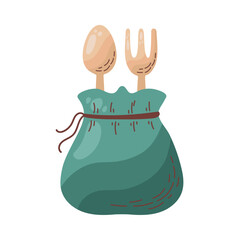 wooden spoon and fork on green bag