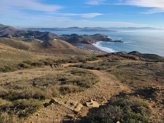 View of Rodeo Beach hiking in the Marin Headlands in Golden Gate Recreation Area, California