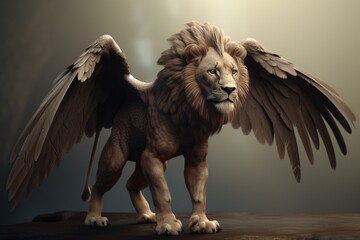A lion with wings from Bible. Generative AI.