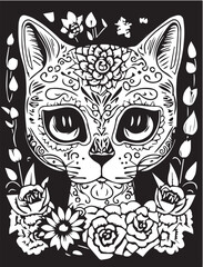 Cat pattern flowers tshirt design 