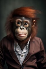 Baby orangutan wearing a mod fashion. Generative AI.
