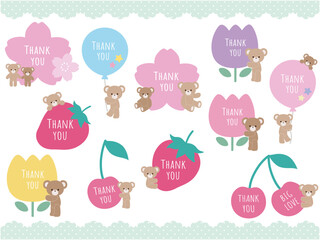 春の桜とチューリップと苺とさくらんぼと風船のくまフレームセット