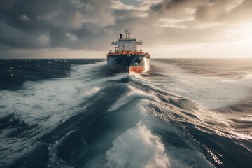 Gas tanker sailing in ocean. Generative AI.