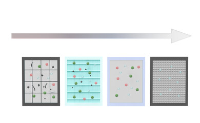 3d air filter layer and ventilate shows, dust filter layer for air purifier, dehumidifier, misting fans, prevents vapors and odors from chemicals, virus, allergen, 3d render illustration