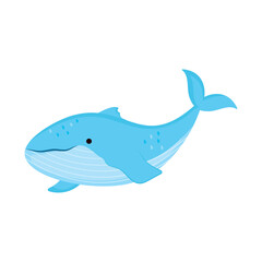 Cute whale swims in blue underwater world