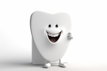 friendly tooth character standing against a blank white background. Generative AI