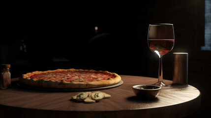 Pizza And Wine on a table