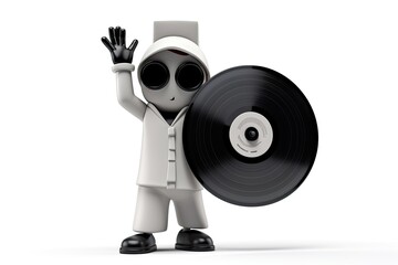 cartoon character holding a vinyl record. Generative AI