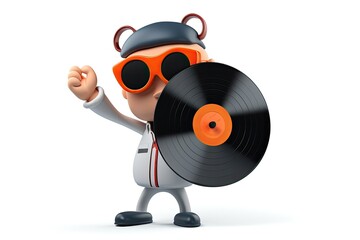 cartoon character holding a vinyl record. Generative AI