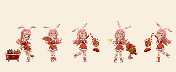 The girl wearing rabbit ears cartoon girl character design.
