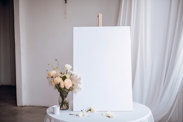 Empty white board for the guest list or photo. Blanked white board for drawing. digital ai art