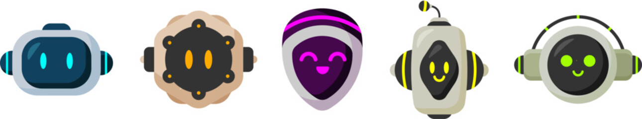 Cute AI Robot Head Vector Illustration Set